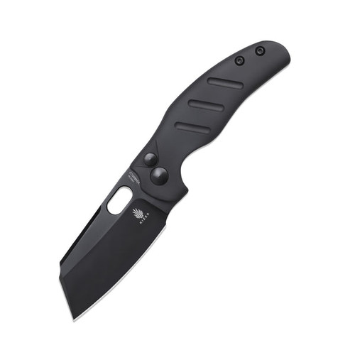 Kizer Knives Mini Sheepdog Button Lock Folding Knife - 2.61" 154CM Black Sheepsfoot Blade, Black Anodized Aluminum Handles