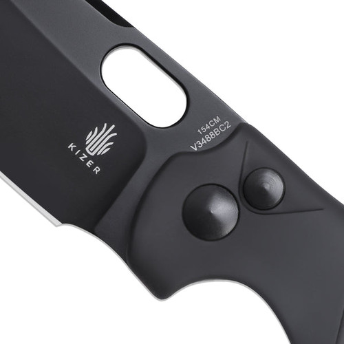 Kizer Knives Mini Sheepdog Button Lock Folding Knife - 2.61" 154CM Black Sheepsfoot Blade, Black Anodized Aluminum Handles Kizer Knives Mini Sheepdog Button Lock Folding Knife - 2.61" 154CM Black Sheepsfoot Blade, Black Anodized Aluminum Handles