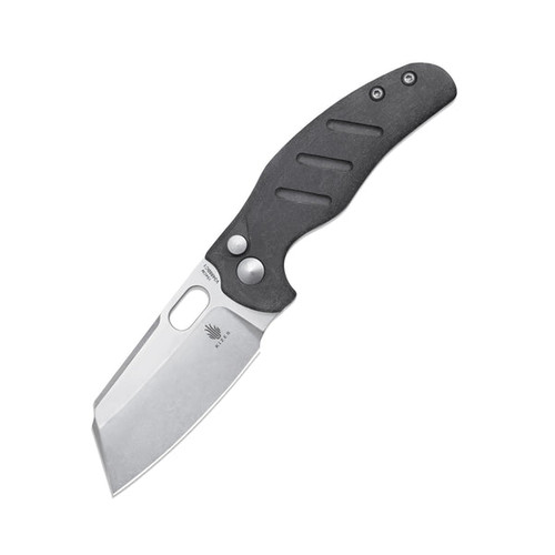 Kizer Knives Mini Sheepdog Button Lock Folding Knife - 2.61" 154CM Stonewash Sheepsfoot Blade, Black Richlite Handles