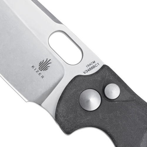 Kizer Knives Mini Sheepdog Button Lock Folding Knife - 2.61" 154CM Stonewash Sheepsfoot Blade, Black Richlite Handles Kizer Knives Mini Sheepdog Button Lock Folding Knife - 2.61" 154CM Stonewash Sheepsfoot Blade, Black Richlite Handles
