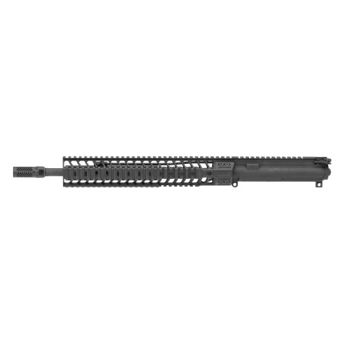 Spike's Tactical Complete Upper Receiver - 223 Rem/556NATO, 14.5" Barrel (16" OAL with Pinned Brake), Mid-length Gas System, Fits AR Rifles, Black, Flat Top Receiver, No Sights, 12" CRR Quad Rail, Dynacomp Muzzle Brake, No Mags