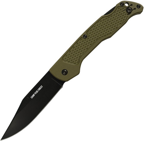 Ontario Camp Plus Folding Knife - 3.38" 420 Stainless Steel Black Clip Point Blade, Forrest Green GFN Handles - 4315GRN