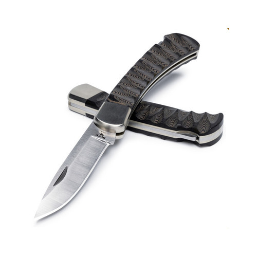 Buck 110 Folding Hunter Richlite - 3.75" S45VN Clip Point Blade, Scalloped Black Richlite Handle, Nickel Silver Bolster, Leather Sheath Buck 110 Folding Hunter Richlite - 3.75" S45VN Clip Point Blade, Scalloped Black Richlite Handle, Nickel Silver Bolster, Leather Sheath