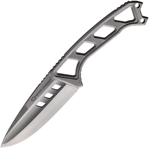 WithArmour Stout Fixed Blade Knife - 3.5" Drop Point Stonewashed Blade, Skeletonized Handle, Black Kydex Sheath