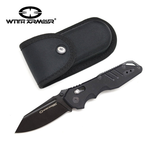 WithArmour Asopus Axis Lock Folding Knife - 3.75" 440C Black Blade, Black G10 Handles, Black Nylon Belt Sheath WithArmour Asopus Axis Lock Folding Knife - 3.75" 440C Black Blade, Black G10 Handles, Black Nylon Belt Sheath