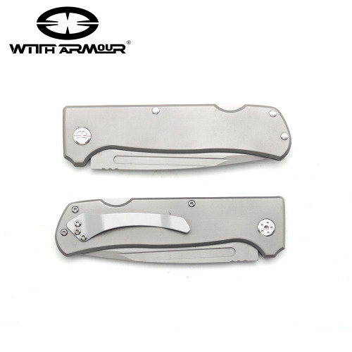 WithArmour Stone's Lockback Folding Knife - 4.0" Stonewashed D2 Blade, Matte Titanium Handles WithArmour Stone's Lockback Folding Knife - 4.0" Stonewashed D2 Blade, Matte Titanium Handles