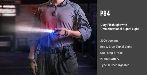 NexTorch P84 Duty Flashlight with Omnidirectional Signal Light - 3000 Lumens, Integrated Red & Blue Light Module, USB-C Rechargeable NexTorch P84 Duty Flashlight with Omnidirectional Signal Light - 3000 Lumens, Integrated Red & Blue Light Module, USB-C Rechargeable