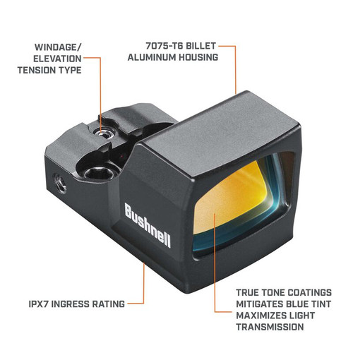 Bushnell RXC-200 Compact Reflex Sight - 6 MOA Red Dot Reticle, SHIELD™ RMS or RMSc Footprint, Black Bushnell RXC-200 Compact Reflex Sight - 6 MOA Red Dot Reticle, SHIELD™ RMS or RMSc Footprint, Black