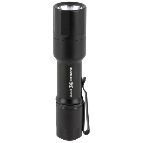 Cloud Defensive Mission Configurable Handheld (MCH) High Candela Flashlight - Accepts 18650 and CR123A Batteries, 1100 Lumens, Single Output, Aluminum, Anodized Finish, Black, Includes 18650 Battery, Charging and Pocket Clip