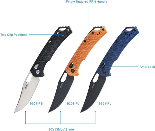 SRM Knives 9201 Ambi Lock Folding Knife - 3.54" 8Cr13MoV Steel Black Blade, Orange Textured FRN Handle - 9201-PJ SRM Knives 9201 Ambi Lock Folding Knife - 3.54" 8Cr13MoV Steel Black Blade, Orange Textured FRN Handle - 9201-PJ