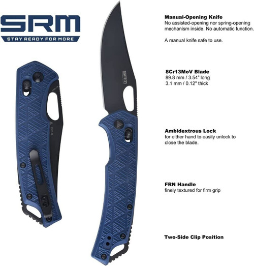 SRM Knives 9201 Ambi Lock Folding Knife - 3.54" 8Cr13MoV Steel Blade, Black Textured FRN Handle - 9201-PB SRM Knives 9201 Ambi Lock Folding Knife - 3.54" 8Cr13MoV Steel Blade, Black Textured FRN Handle - 9201-PB