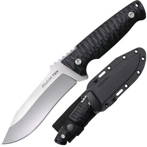 Cold Steel Razor Tek Fixed Blade Knife - 5" 4116 Satin Recurve Blade, Black GFN Handles, Secure-Ex Sheath - FX-5RZR