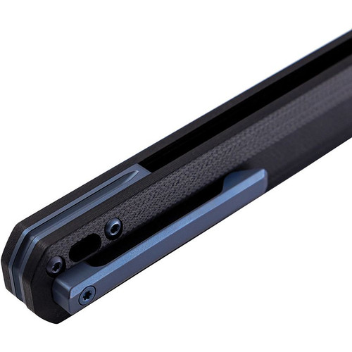 Tekto Knives F2 Bravo Flipper Knife - 3.25 D2 Black Blade,  Black G10 with Blue Titanium Accents Tekto Knives F2 Bravo Flipper Knife - 3.25 D2 Black Blade,  Black G10 with Blue Titanium Accents