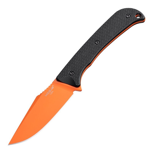 Hogue Extrak Fixed Blade Knife - 3.3" CPM-M4 Hunter Orange Cerakote Clip Point, Black G10 Handles, Kydex Sheath - 35864