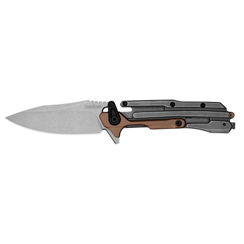Kershaw 2039 Frontrunner KVT Flipper Knife - 2.9" D2 Stonewashed Clip Point Blade, Gray PVD Stonewashed Stainless Steel Handles with Bronze PVD Overlays