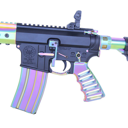 Guntec USA AR-15 Extended Bolt Catch Release - Matte Rainbow PVD Finish Guntec USA AR-15 Extended Bolt Catch Release - Matte Rainbow PVD Finish