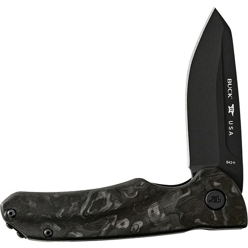 Buck 843 Sprint Ops Flipper Knife - 3.125" CPM-S45VN Black Reverse Tanto, Marbled Carbon Fiber Handles - 13439 Buck 843 Sprint Ops Flipper Knife - 3.125" CPM-S45VN Black Reverse Tanto, Marbled Carbon Fiber Handles - 13439