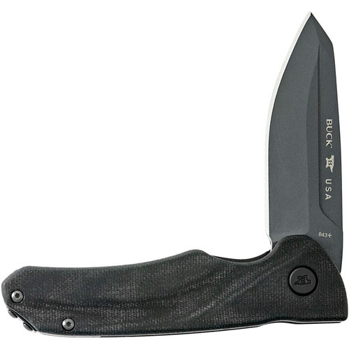 Buck 843 Sprint Ops Flipper Knife - 3.125" S30V Black Reverse Tanto, Black Canvas Micarta Handles - 13438 Buck 843 Sprint Ops Flipper Knife - 3.125" S30V Black Reverse Tanto, Black Canvas Micarta Handles - 13438