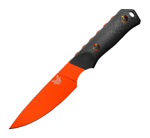 Benchmade 15600OR Raghorn Fixed Blade Knife - 4.64" CPM-CruWear Orange Cerakoted Drop Point, Carbon Fiber Handles, Boltaron Sheath