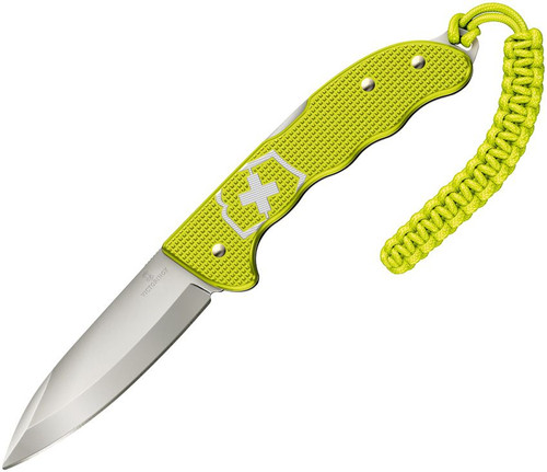 Victorinox Swiss Army 2023 Alox Limited Edition Hunter Pro Folding Knife - 4" Bead Blast Blade, Electric Yellow Alox Handles with Clip and Paracord - 0.9415.L23