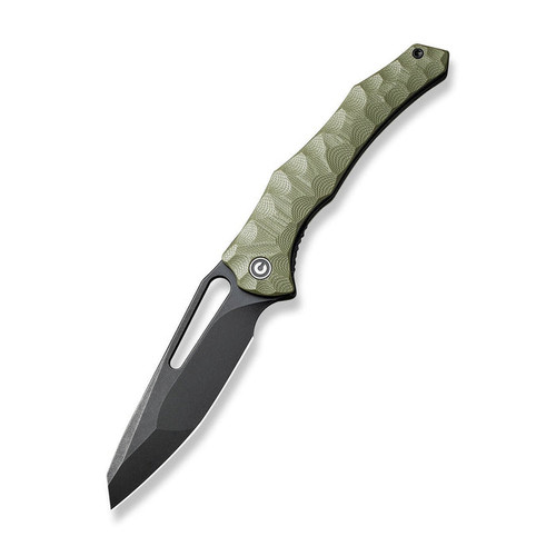 CIVIVI Knives Gavko Spiny Dogfish Folding Knife - 3.47" 14C28N Black Stonewashed Reverse Tanto Blade, Milled OD Green G10 Handles - C22006-3 CIVIVI Knives Gavko Spiny Dogfish Folding Knife - 3.47" 14C28N Black Stonewashed Reverse Tanto Blade, Milled OD Green G10 Handles - C22006-3