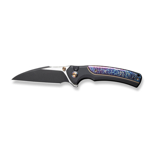WE Knife Limited Edition Ziffius Flipper Knife - 3.7" CPM-20CV Black Stonewashed Two-Tone Wharncliffe Blade, Black Titanium Handles with Chidori Flamed Titanium Inlay, Chidori Accents - WE22024D-1 WE Knife Limited Edition Ziffius Flipper Knife - 3.7" CPM-20CV Black Stonewashed Two-Tone Wharncliffe Blade, Black Titanium Handles with Chidori Flamed Titanium Inlay, Chidori Accents - WE22024D-1