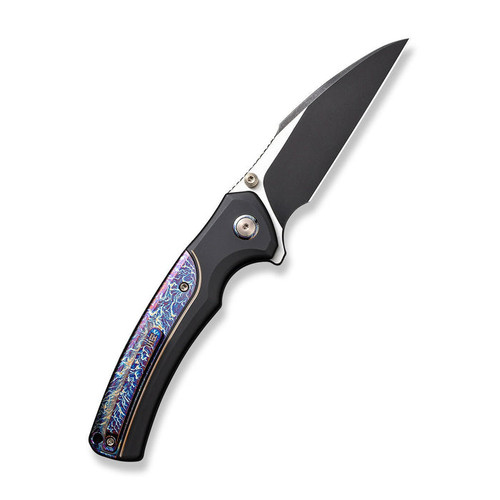 WE Knife Limited Edition Ziffius Flipper Knife - 3.7" CPM-20CV Black Stonewashed Two-Tone Wharncliffe Blade, Black Titanium Handles with Chidori Flamed Titanium Inlay, Chidori Accents - WE22024D-1 WE Knife Limited Edition Ziffius Flipper Knife - 3.7" CPM-20CV Black Stonewashed Two-Tone Wharncliffe Blade, Black Titanium Handles with Chidori Flamed Titanium Inlay, Chidori Accents - WE22024D-1