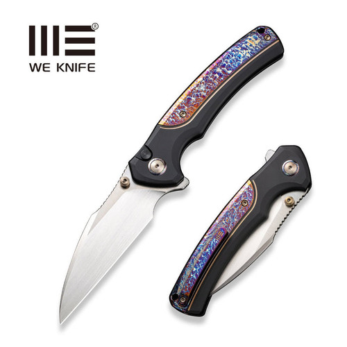 WE Knife Limited Edition Ziffius Flipper Knife - 3.7" CPM-20CV Hand Rubbed Wharncliffe Blade, Black Titanium Handles with Chidori Flamed Titanium Inlay, Chidori Accents - WE22024D-2