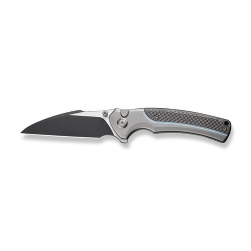 WE Knife Limited Edition Ziffius Flipper Knife - 3.7" CPM-20CV Black Stonewashed Two-Tone Wharncliffe Blade, Gray Titanium Handles with Twill Carbon Fiber Inlay - WE22024A-1 WE Knife Limited Edition Ziffius Flipper Knife - 3.7" CPM-20CV Black Stonewashed Two-Tone Wharncliffe Blade, Gray Titanium Handles with Twill Carbon Fiber Inlay - WE22024A-1