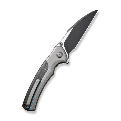 WE Knife Limited Edition Ziffius Flipper Knife - 3.7" CPM-20CV Black Stonewashed Two-Tone Wharncliffe Blade, Gray Titanium Handles with Twill Carbon Fiber Inlay - WE22024A-1 WE Knife Limited Edition Ziffius Flipper Knife - 3.7" CPM-20CV Black Stonewashed Two-Tone Wharncliffe Blade, Gray Titanium Handles with Twill Carbon Fiber Inlay - WE22024A-1