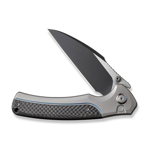 WE Knife Limited Edition Ziffius Flipper Knife - 3.7" CPM-20CV Black Stonewashed Two-Tone Wharncliffe Blade, Gray Titanium Handles with Twill Carbon Fiber Inlay - WE22024A-1 WE Knife Limited Edition Ziffius Flipper Knife - 3.7" CPM-20CV Black Stonewashed Two-Tone Wharncliffe Blade, Gray Titanium Handles with Twill Carbon Fiber Inlay - WE22024A-1