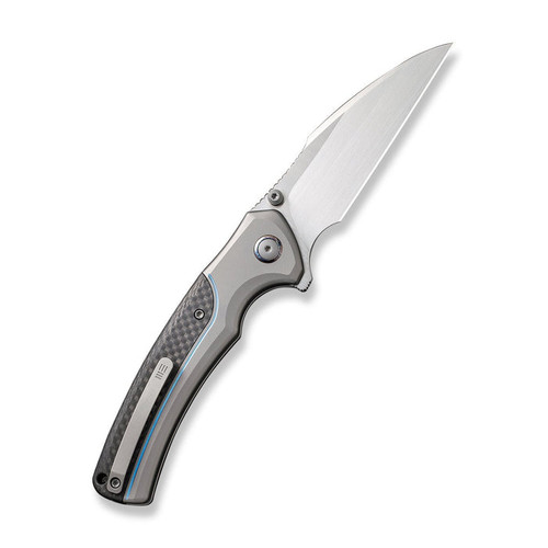 WE Knife Limited Edition Ziffius Flipper Knife - 3.7" CPM-20CV Hand Rubbed Wharncliffe Blade, Gray Titanium Handles with Twill Carbon Fiber Inlay - WE22024A-2 WE Knife Limited Edition Ziffius Flipper Knife - 3.7" CPM-20CV Hand Rubbed Wharncliffe Blade, Gray Titanium Handles with Twill Carbon Fiber Inlay - WE22024A-2