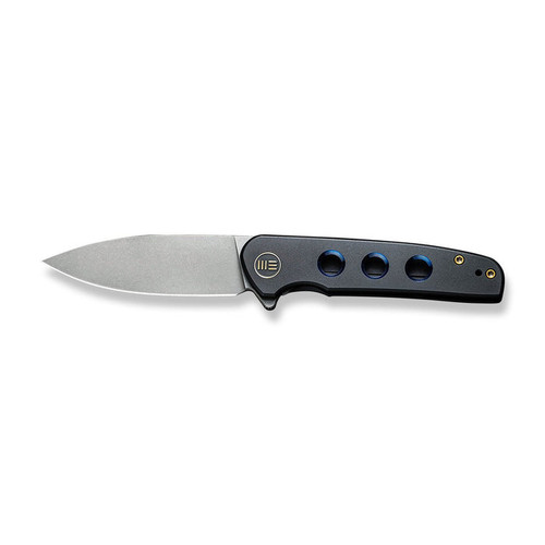 WE Knife Limited Edition Shakan Flipper Knife - 2.97" CPM-20CV Stonewashed Blade, Black Titanium Handles with Blue Holes - WE20052B-1 WE Knife Limited Edition Shakan Flipper Knife - 2.97" CPM-20CV Stonewashed Blade, Black Titanium Handles with Blue Holes - WE20052B-1