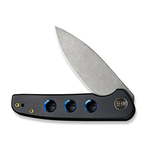 WE Knife Limited Edition Shakan Flipper Knife - 2.97" CPM-20CV Stonewashed Blade, Black Titanium Handles with Blue Holes - WE20052B-1 WE Knife Limited Edition Shakan Flipper Knife - 2.97" CPM-20CV Stonewashed Blade, Black Titanium Handles with Blue Holes - WE20052B-1
