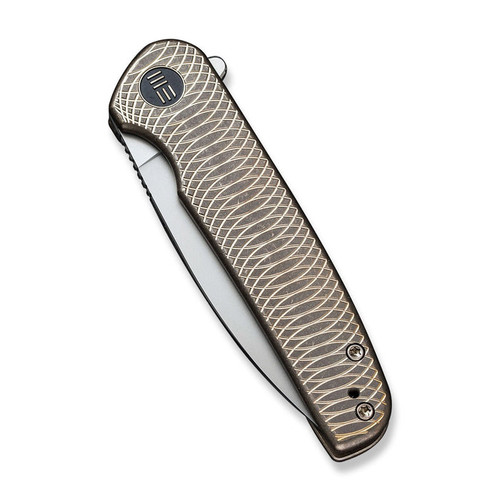 WE Knife Limited Edition Shakan Flipper Knife - 2.97" CPM-20CV Stonewashed Blade, Bronze/Gold Machined Titanium Handles - WE20052C-2 WE Knife Limited Edition Shakan Flipper Knife - 2.97" CPM-20CV Stonewashed Blade, Bronze/Gold Machined Titanium Handles - WE20052C-2