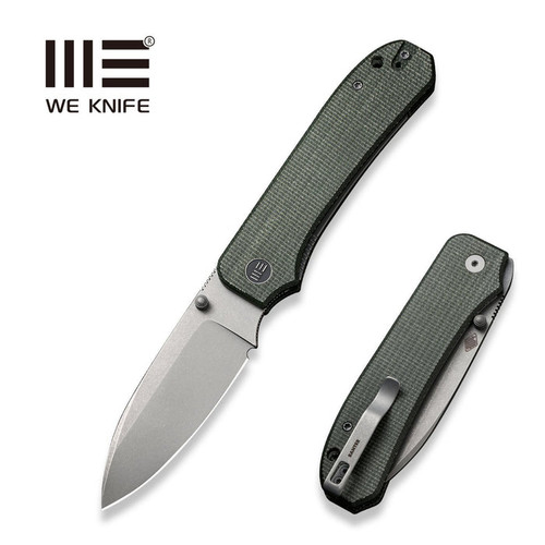 We Knife Ben Petersen Big Banter Folding Knife - 3.69" CPM-20CV Stonewashed Drop Point Blade, Green Canvas Micarta Handles - WE21045-2