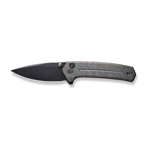 We Knife Culex Button Lock Flipper Knife - 2.97" CPM-20CV Black Stonewashed Drop Point Blade, Tiger Stripe Flamed Titanium Handles - WE21026B-7 We Knife Culex Button Lock Flipper Knife - 2.97" CPM-20CV Black Stonewashed Drop Point Blade, Tiger Stripe Flamed Titanium Handles - WE21026B-7