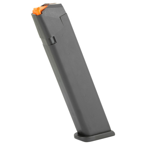 Glock OEM 24 Round 9MM Gen5 Magazine - 9MM, 24 Rounds, Fits GLOCK 17/34, Cardboard Style Packaging, Orange Follower, Black