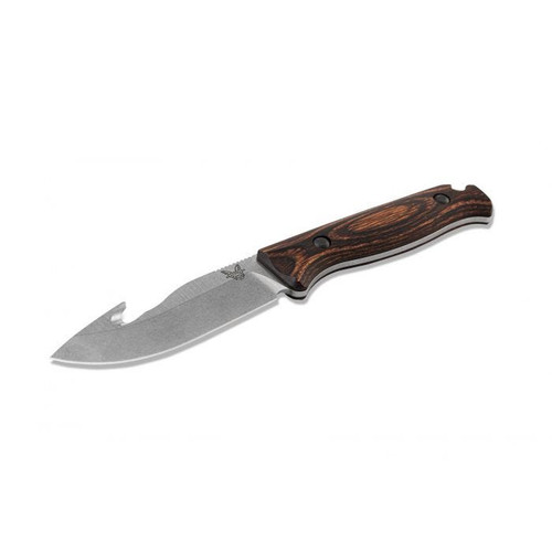 Benchmade Hunt Saddle Mountain Skinner Fixed Blade Knife 4.2" S30V Drop Point with Guthook, Stabilized Wood Handles, Leather Sheath - 15004 Benchmade Hunt Saddle Mountain Skinner Fixed Blade Knife 4.2" S30V Drop Point with Guthook, Stabilized Wood Handles, Leather Sheath - 15004