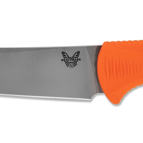 Benchmade Hunt Meatcrafter Fixed Blade Knife - 6.08" CPM-154 Trailing Point, Orange Santoprene Handles, Boltaron Sheath - 15500 Benchmade Hunt Meatcrafter Fixed Blade Knife - 6.08" CPM-154 Trailing Point, Orange Santoprene Handles, Boltaron Sheath - 15500