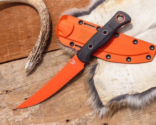 Benchmade Hunt Meatcrafter 2 Fixed Blade Knife - 6.08" CPM-S45VN Orange Cerakoted Trailing Point, Carbon Fiber Handles, Boltaron Sheath - 15500OR-2 Benchmade Hunt Meatcrafter 2 Fixed Blade Knife - 6.08" CPM-S45VN Orange Cerakoted Trailing Point, Carbon Fiber Handles, Boltaron Sheath - 15500OR-2