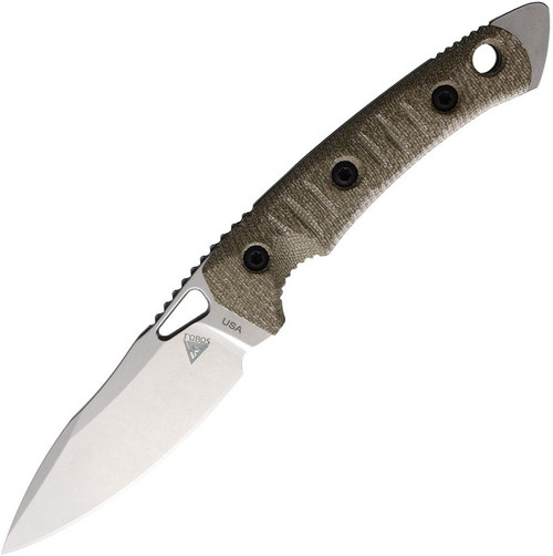 FOBOS Knives Cacula Fixed Blade Knife - 4.31" CPM-S35VN Stonewashed Drop Point, OD Green Micarta w/ Black Liners, Kydex Sheath
