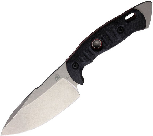 FOBOS Knives Alaris Fixed Blade Knife - 4.92" CPM-3V Stonewashed Drop Point, Black Micarta w/ Red Liners, Kydex Sheath