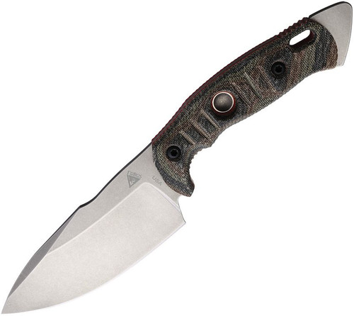 FOBOS Knives Alaris Fixed Blade Knife - 4.92" CPM-3V Stonewashed Drop Point, Camo Canvas Micarta w/ Red Liners, Kydex Sheath