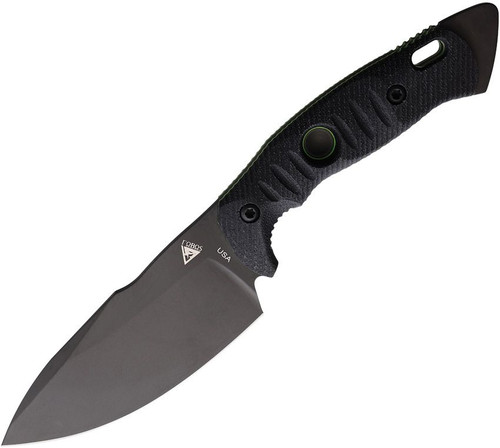 FOBOS Knives Alaris Fixed Blade Knife - 4.92" CPM-3V Black PVD Drop Point, Black Micarta w/ Green Liners, Kydex Sheath