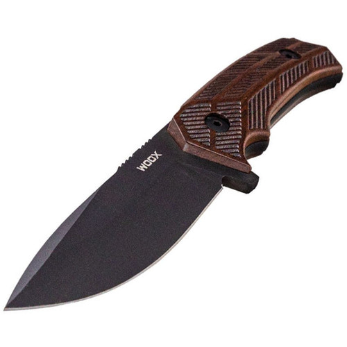 WOOX Rock62 Sculpted Walnut Fixed Blade - 4.5" Mil-Spec Black Sleipner Steel Blade, Sculpted American Walnut Wood Scales