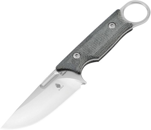 Kizer Knives 1048A1 Cabox Fixed Blade Knife - 3.35" D2 Stonewashed Drop Point, Black Micarta Handles, Kydex Sheath