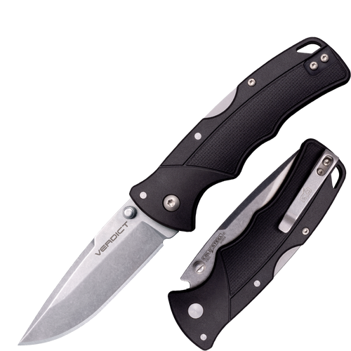 Cold Steel Verdict Folding Knife - 3" 4116 Stonewashed Spear Point Blade, Black GFN Handles - FL-C3SPSS Cold Steel Verdict Folding Knife - 3" 4116 Stonewashed Spear Point Blade, Black GFN Handles - FL-C3SPSS