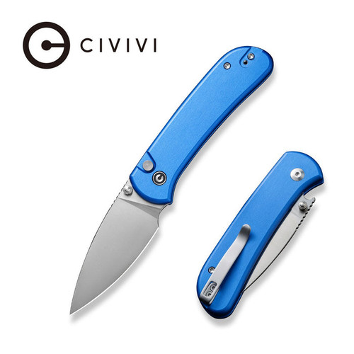 CIVIVI Knives Qubit Folding Knife - 2.98" 14C28N Satin Drop Point Blade, Blue Aluminum Handles - C22030E-3