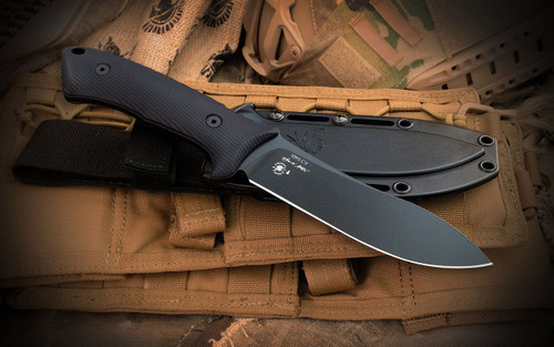 Spartan Blades Harsey Nessmuk Fixed Blade Knife - 5" 1095 Black Powder Coated Blade, Black Injection Molded Handles, Black Injection Molded Sheath - SBSL005BK Spartan Blades Harsey Nessmuk Fixed Blade Knife - 5" 1095 Black Powder Coated Blade, Black Injection Molded Handles, Black Injection Molded Sheath - SBSL005BK